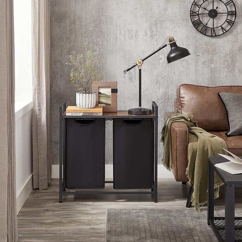 Consola de depozitare Vasagle, 2 cosuri de depozitare, BLH201B01, Maro Rustic 7 Consola de depozitare Vasagle, 2 cosuri de depozitare, BLH201B01, Maro Rustic - imagine 7