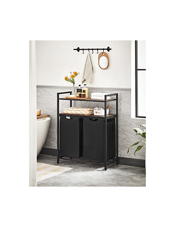 Consola de depozitare Vasagle, 2 cosuri de depozitare, Negru 2 Consola de depozitare Vasagle, 2 cosuri de depozitare, Negru - imagine 2