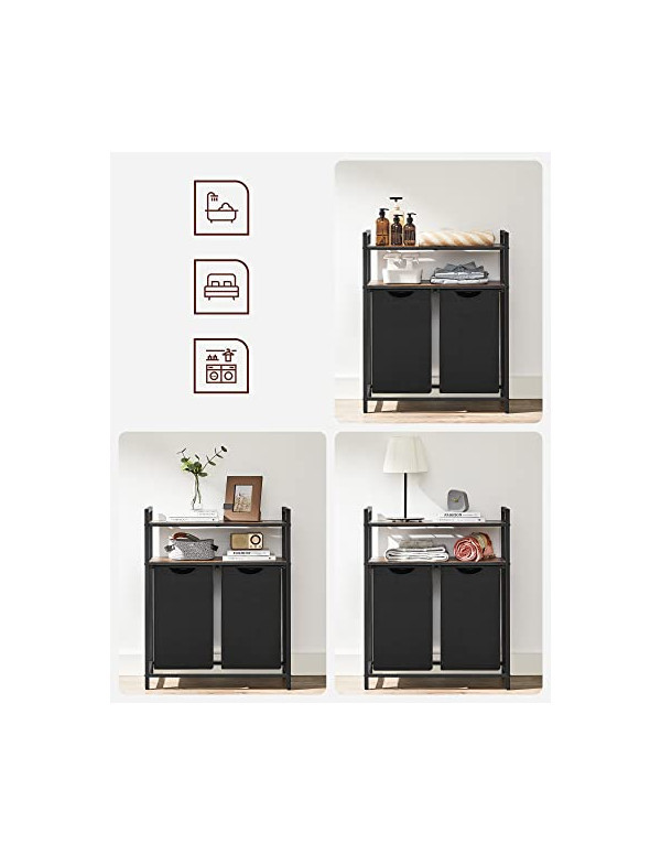 Consola de depozitare Vasagle, 2 cosuri de depozitare, Negru 5 Consola de depozitare Vasagle, 2 cosuri de depozitare, Negru - imagine 5