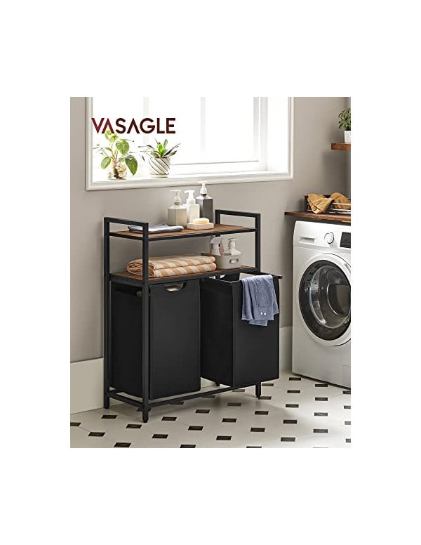 Consola de depozitare Vasagle, 2 cosuri de depozitare, Negru 6 Consola de depozitare Vasagle, 2 cosuri de depozitare, Negru - imagine 6