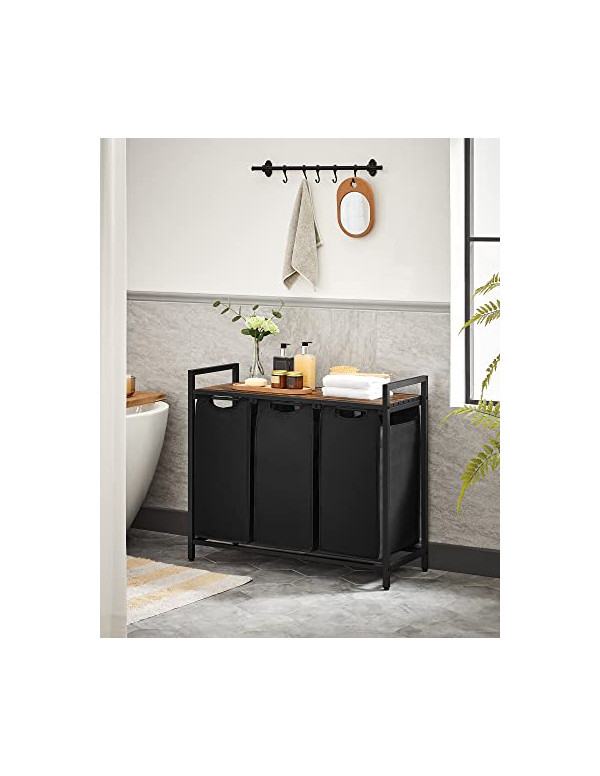 Consola de depozitare Vasagle, 3 cosuri de rufe, BLH301B01, Maro Rustic 3 Consola de depozitare Vasagle, 3 cosuri de rufe, BLH301B01, Maro Rustic - imagine 3