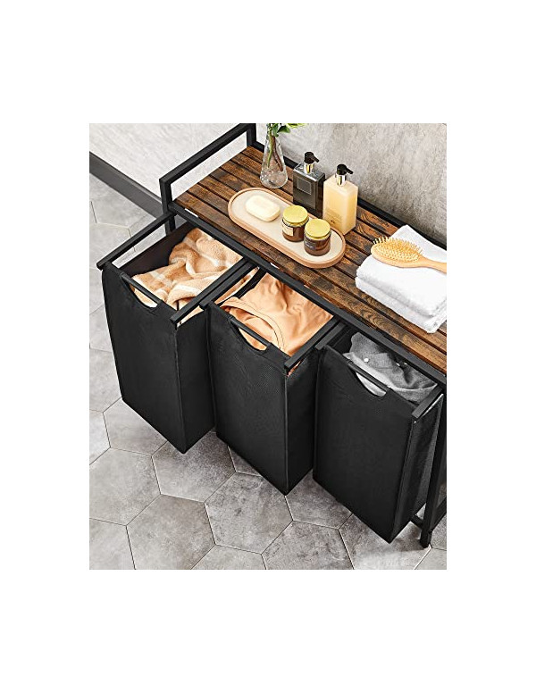 Consola de depozitare Vasagle, 3 cosuri de rufe, BLH301B01, Maro Rustic 1 Consola de depozitare Vasagle, 3 cosuri de rufe, BLH301B01, Maro Rustic