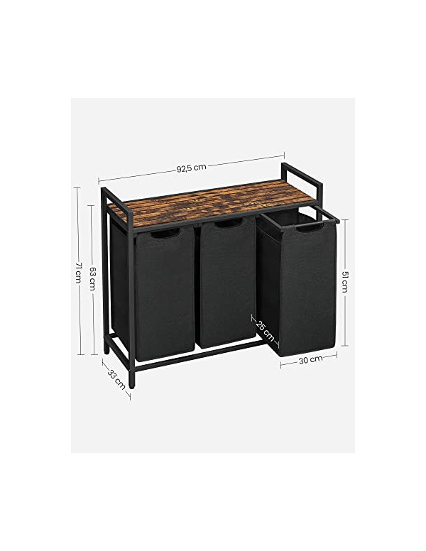 Consola de depozitare Vasagle, 3 cosuri de rufe, BLH301B01, Maro Rustic 4 Consola de depozitare Vasagle, 3 cosuri de rufe, BLH301B01, Maro Rustic - imagine 4