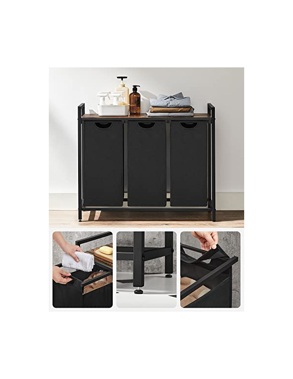 Consola de depozitare Vasagle, 3 cosuri de rufe, BLH301B01, Maro Rustic 6 Consola de depozitare Vasagle, 3 cosuri de rufe, BLH301B01, Maro Rustic - imagine 6