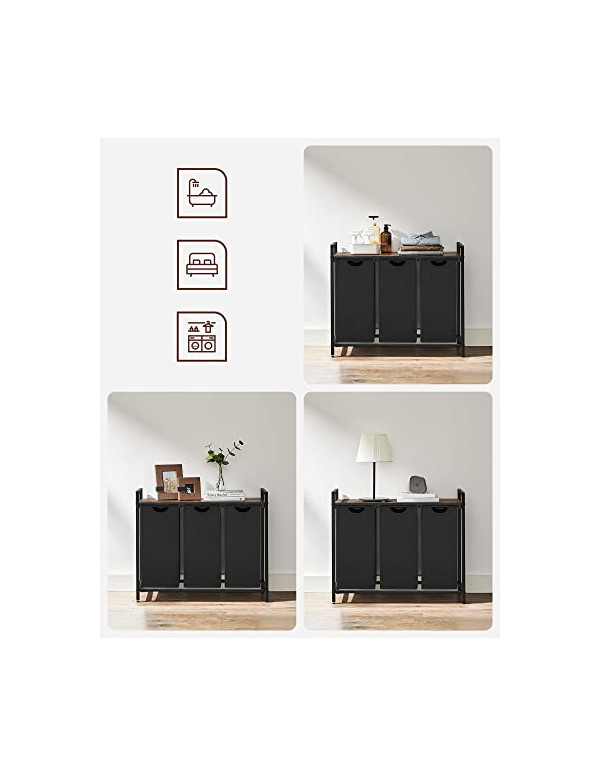 Consola de depozitare Vasagle, 3 cosuri de rufe, BLH301B01, Maro Rustic 7 Consola de depozitare Vasagle, 3 cosuri de rufe, BLH301B01, Maro Rustic - imagine 7