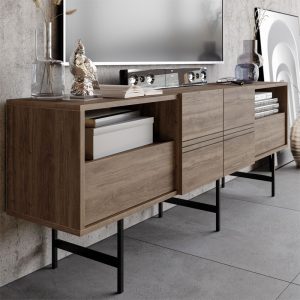 Consola Kevan, culoarea nuc - picior negru 180x35x65cm - imagine 3
