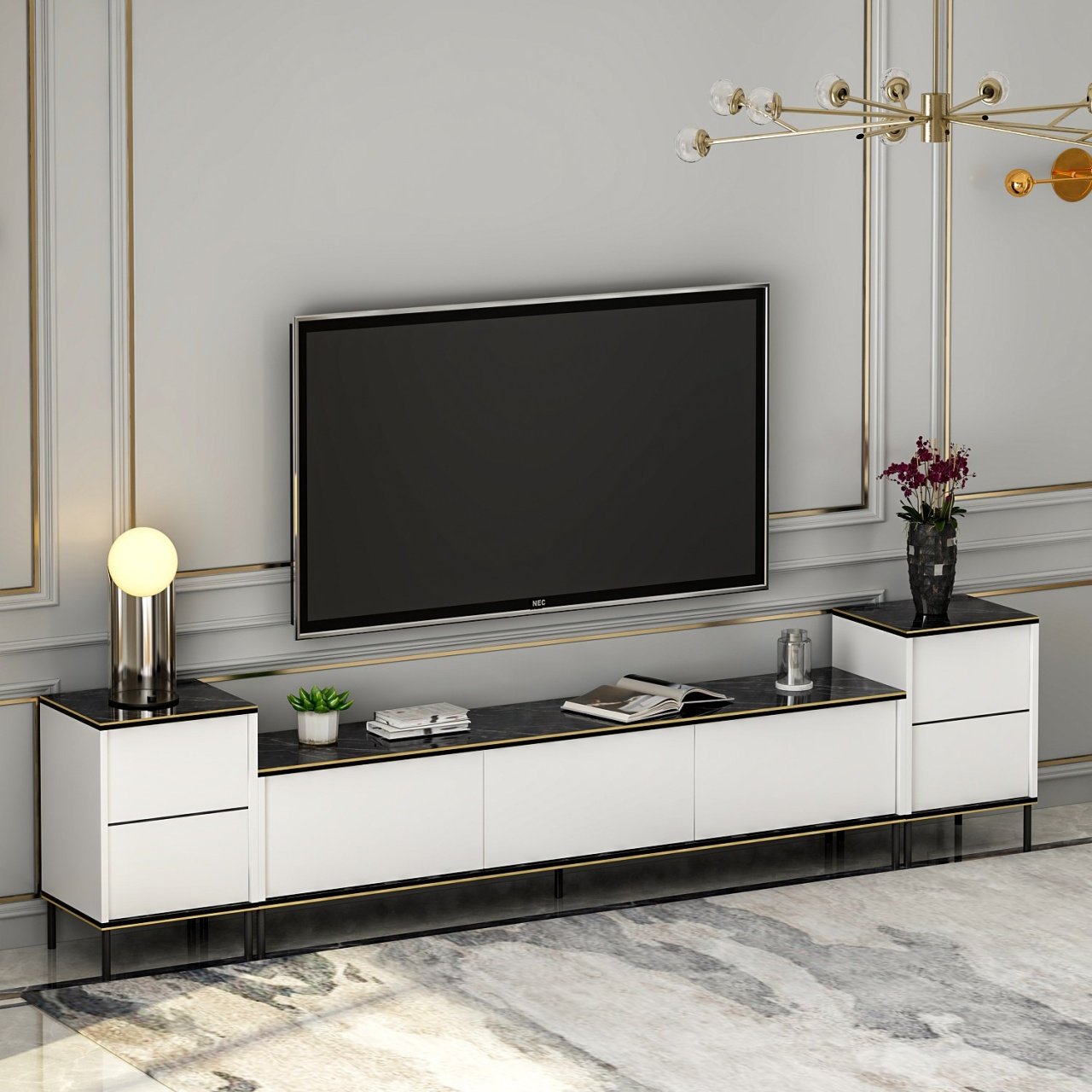Consola TV Imaj Alb 180x45.2x35 cm 2 Consola TV Imaj Alb 180x45.2x35 cm - imagine 2