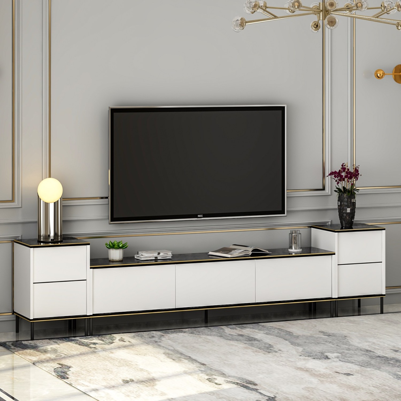Consola TV Imaj Alb 180x45.2x35 cm 3 Consola TV Imaj Alb 180x45.2x35 cm - imagine 3