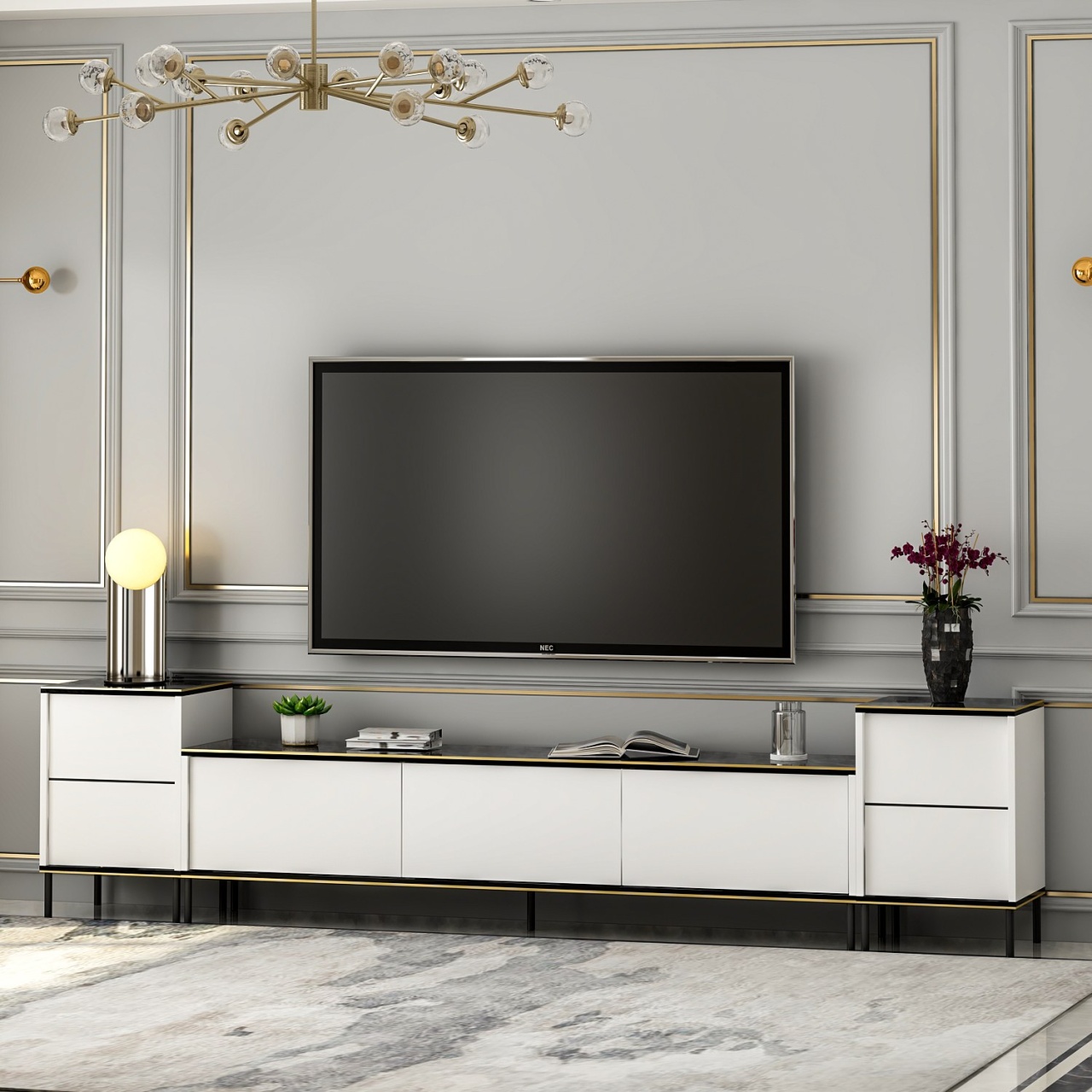 Consola TV Imaj Alb 180x45.2x35 cm 4 Consola TV Imaj Alb 180x45.2x35 cm - imagine 4