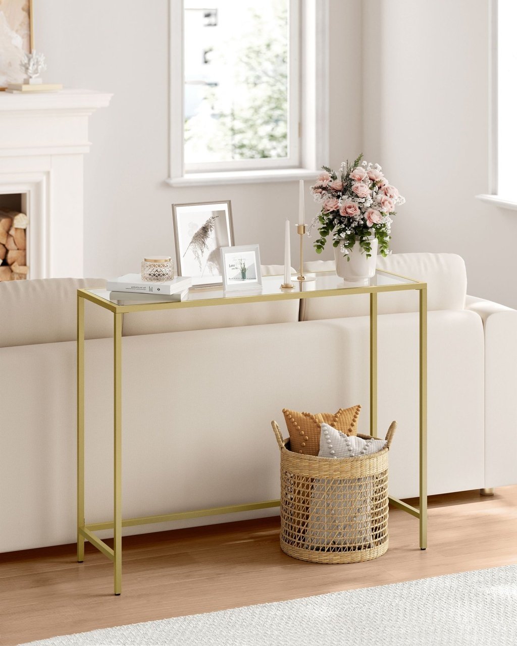 Consola Vasagle Auriu 100.5x20x80 cm 3 Consola Vasagle Auriu 100.5x20x80 cm - imagine 3