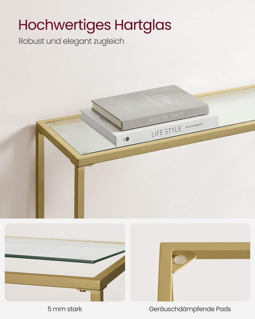 Consola Vasagle Auriu 100.5x20x80 cm 5 Consola Vasagle Auriu 100.5x20x80 cm - imagine 5