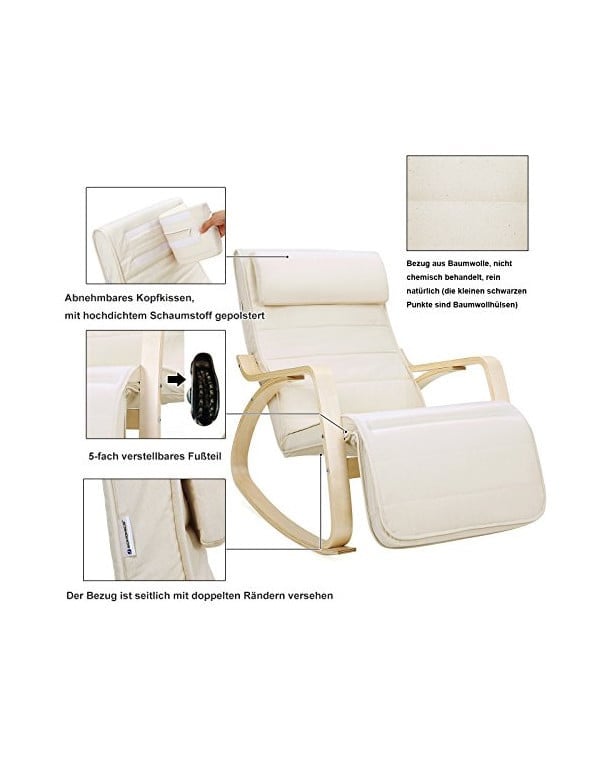 Fotoliu balansoar, Songmics, Bej, LYY10M, 150 Kg, 67 x 115 x 91 cm 4 Fotoliu balansoar, Songmics, Bej, LYY10M, 150 Kg, 67 x 115 x 91 cm - imagine 4