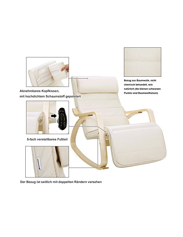 Fotoliu balansoar, Songmics, Bej, LYY10M, 150 Kg, 67 x 115 x 91 cm 4 Fotoliu balansoar, Songmics, Bej, LYY10M, 150 Kg, 67 x 115 x 91 cm - imagine 4