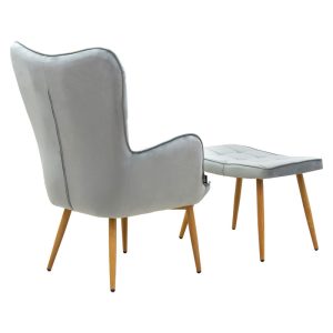 Fotoliu Maddison cu suport pentru picioare - perna catifea gri - culoare lemn natural 68x72x98cm - imagine 2