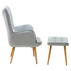Fotoliu Maddison cu suport pentru picioare - perna catifea gri - culoare lemn natural 68x72x98cm - imagine 3