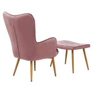 Fotoliu Maddison cu suport pentru picioare - perna catifea mar putred - culoare lemn natural 68x72x98cm - imagine 3