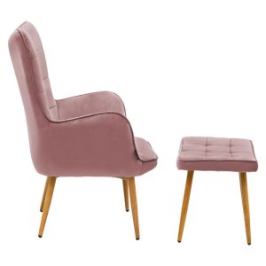 Fotoliu Maddison cu suport pentru picioare - perna catifea mar putred - culoare lemn natural 68x72x98cm - imagine 4
