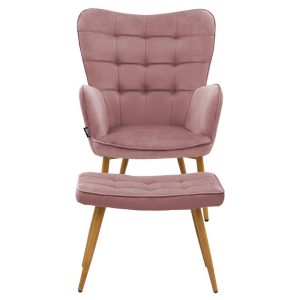 Fotoliu Maddison cu suport pentru picioare - perna catifea mar putred - culoare lemn natural 68x72x98cm - imagine 5