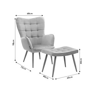 Fotoliu Maddison cu suport pentru picioare - perna catifea mar putred - culoare lemn natural 68x72x98cm - imagine 8