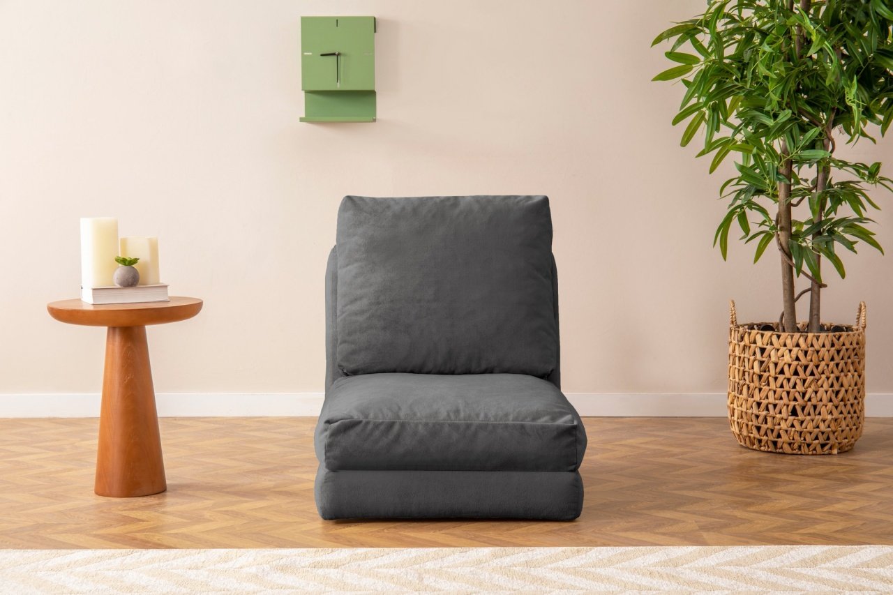 Fotoliu puf saltea extensibil Taida Gri 185x60x26 cm 2 Fotoliu puf saltea extensibil Taida Gri 185x60x26 cm - imagine 2