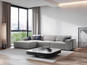 Coltar stanga 4 locuri, Jodie, Micadoni Home, BL, 284x166x70 cm, poliester, gri deschis - imagine 6