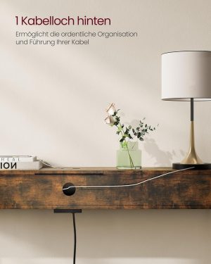 Consola cu cu priza si USB Slim, Vasagle, 120x25x81 cm, PAL/otel, maro - imagine 4