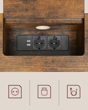 Consola cu cu priza si USB Slim, Vasagle, 120x25x81 cm, PAL/otel, maro - imagine 6