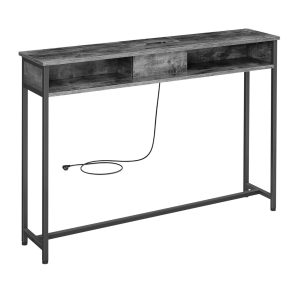 Consola cu cu priza si USB Slim, Vasagle, 120x25x81 cm, PAL/otel, maro - imagine 8
