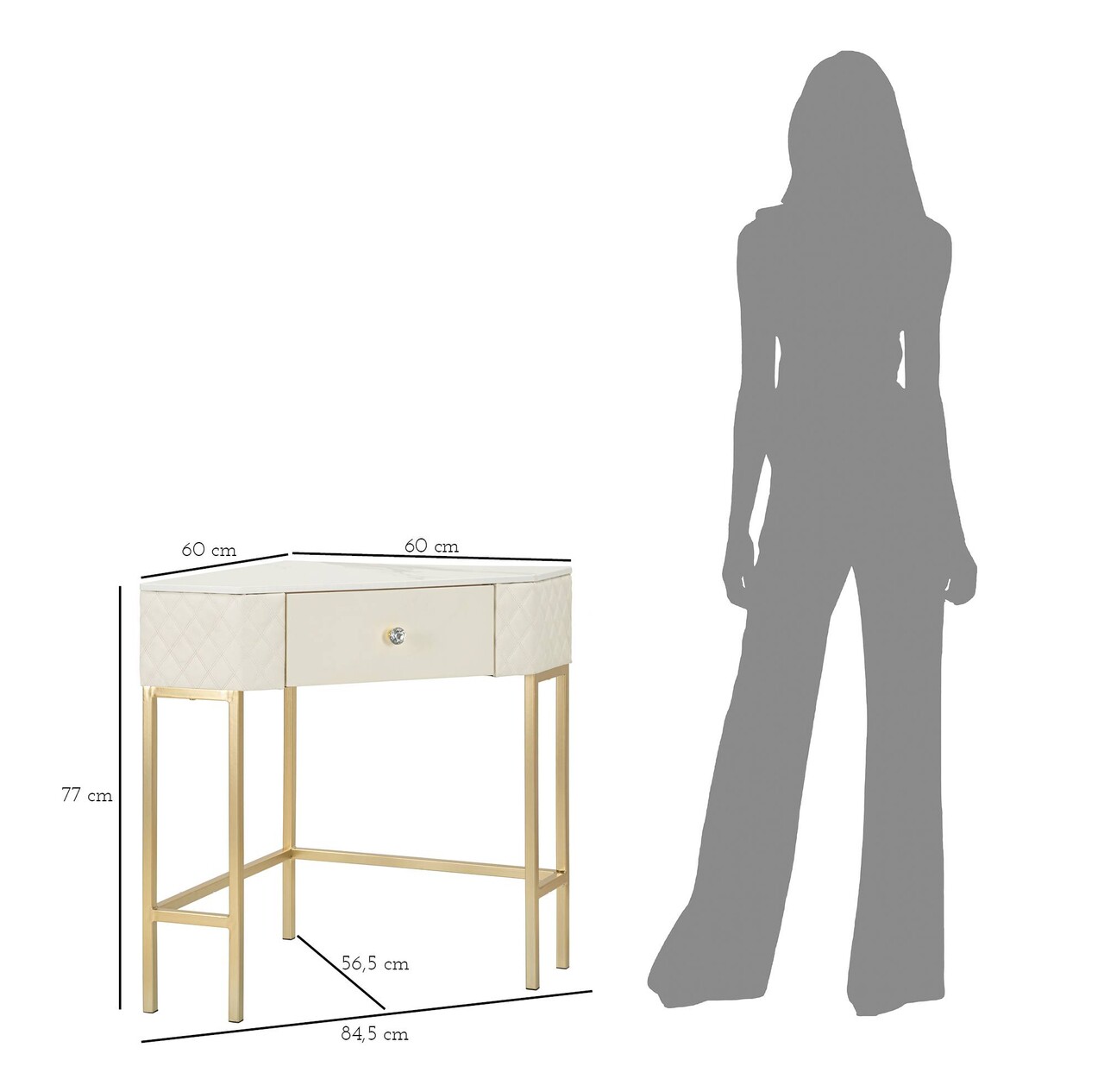 Consola de colt Sharon, Mauro Ferretti, 84.5x60x77 cm, lemn de pin/MDF/metal, alb/auriu 8 Consola de colt Sharon, Mauro Ferretti, 84.5x60x77 cm, lemn de pin/MDF/metal, alb/auriu - imagine 8