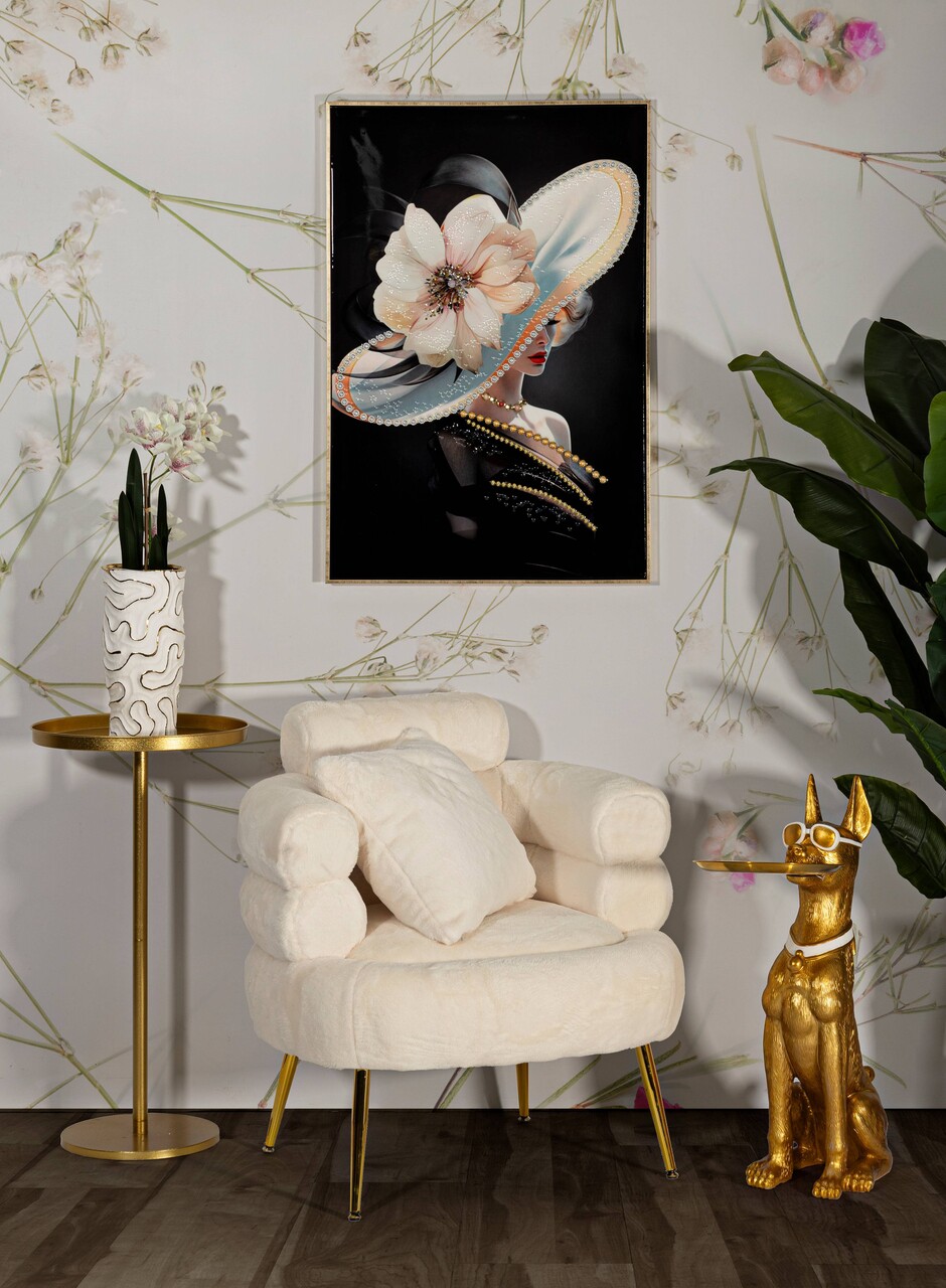 Fotoliu cu perna decorativa Soffy, Mauro Ferretti, 78x68x85 cm, lemn de pin/blana artificiala, alb/auriu 3 Fotoliu cu perna decorativa Soffy, Mauro Ferretti, 78x68x85 cm, lemn de pin/blana artificiala, alb/auriu - imagine 3